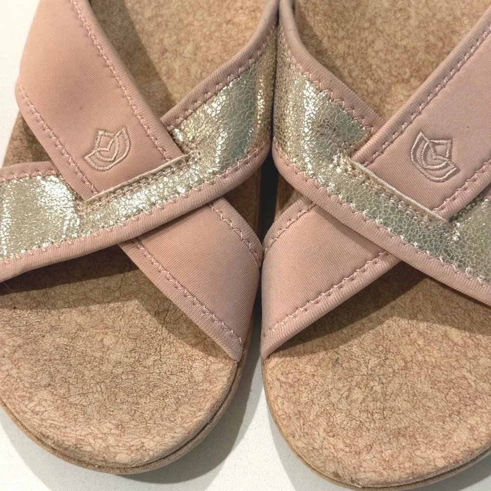 Spenco Womens Orthotic Slide Sandals Blush‎ Pink Gold Metallic Strappy Size 10